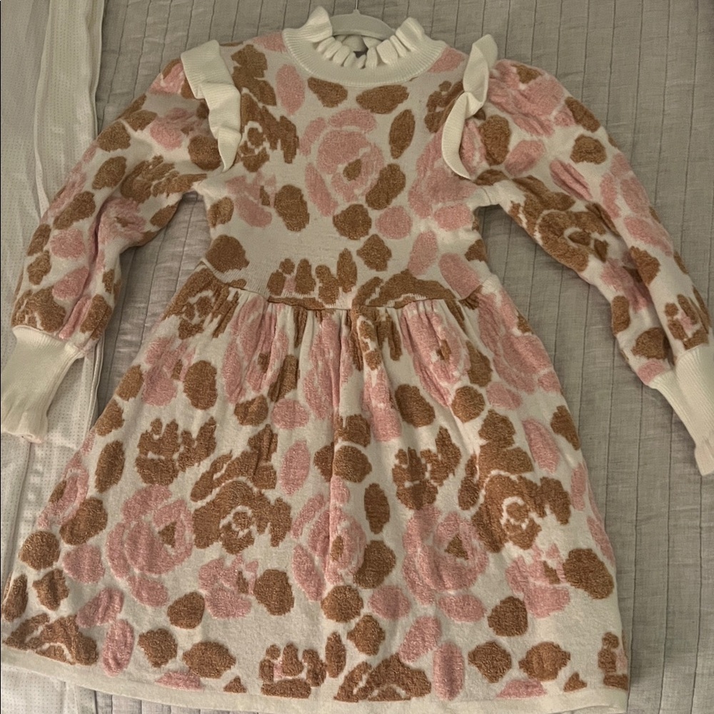 Janie and Jack Pink and Brown Floral Knit Dress